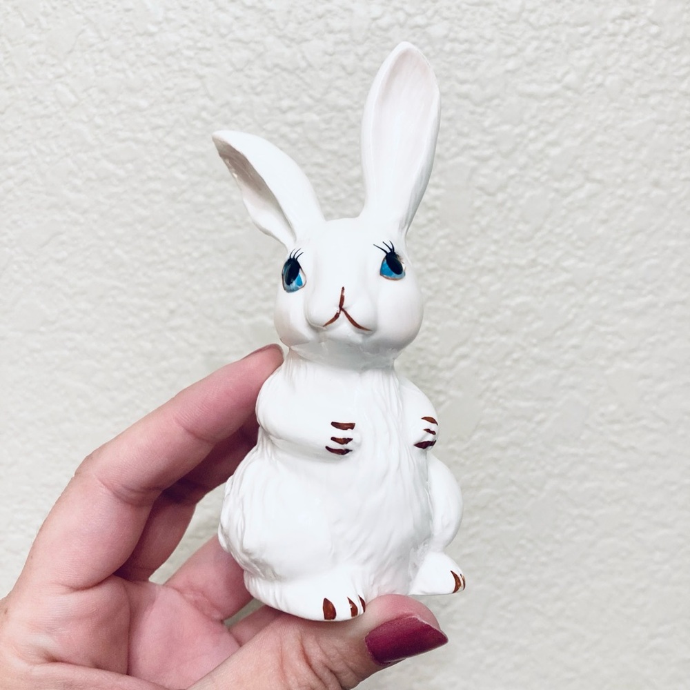 Gorgeous porcelain white bunny with big ears bone China kitschy figurine whimsy